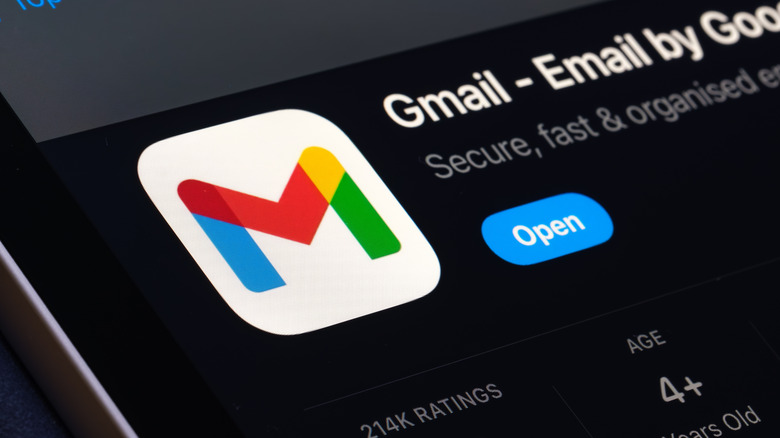 The Gmail app listing on the Apple App Store showing its interface and rating.