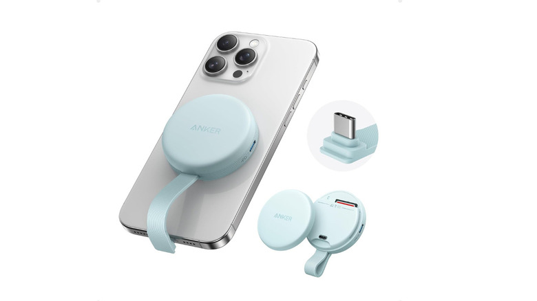 An Anker MagGo USB-C SD card reader designed for mobile use.