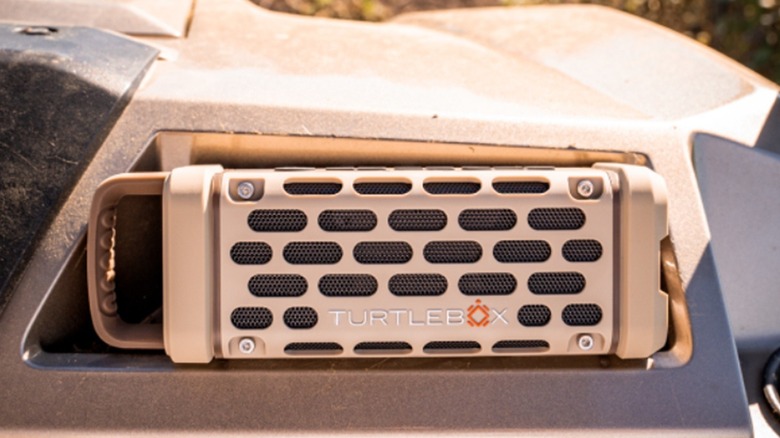 The Turtlebox Ranger speaker mounted securely to an off-road vehicle.