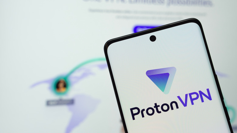 The Proton VPN application logo visible on a Samsung smartphone display.