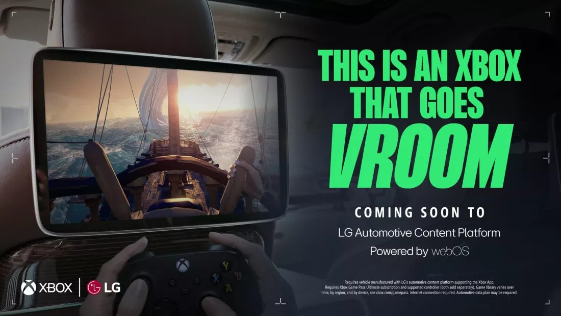 A close-up of a vehicle's wide-screen infotainment system running an Xbox game.