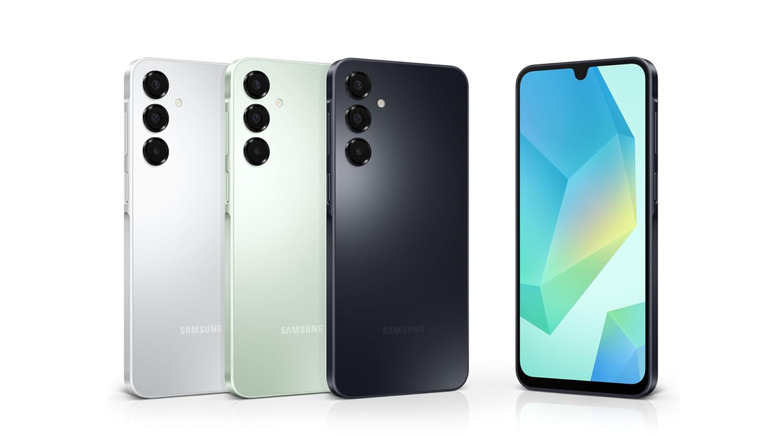 Multiple color variants of the Samsung Galaxy A16 smartphone.