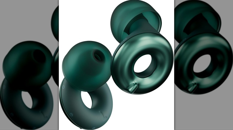 A pair of Loop Switch 2 earplugs showing their unique circular design.