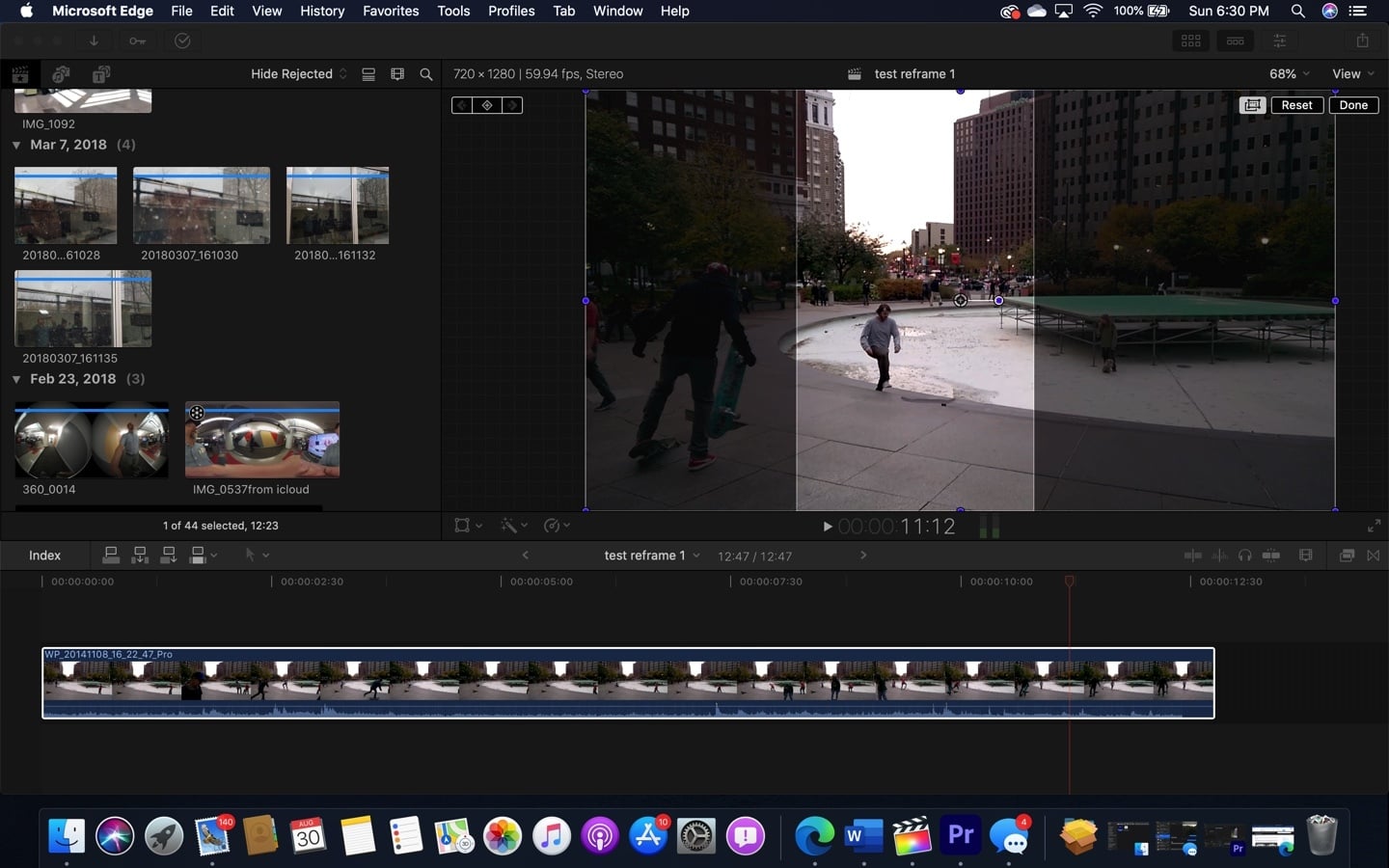 Apple Final Cut Pro running on macOS, showing its unique timeline and organizational features.