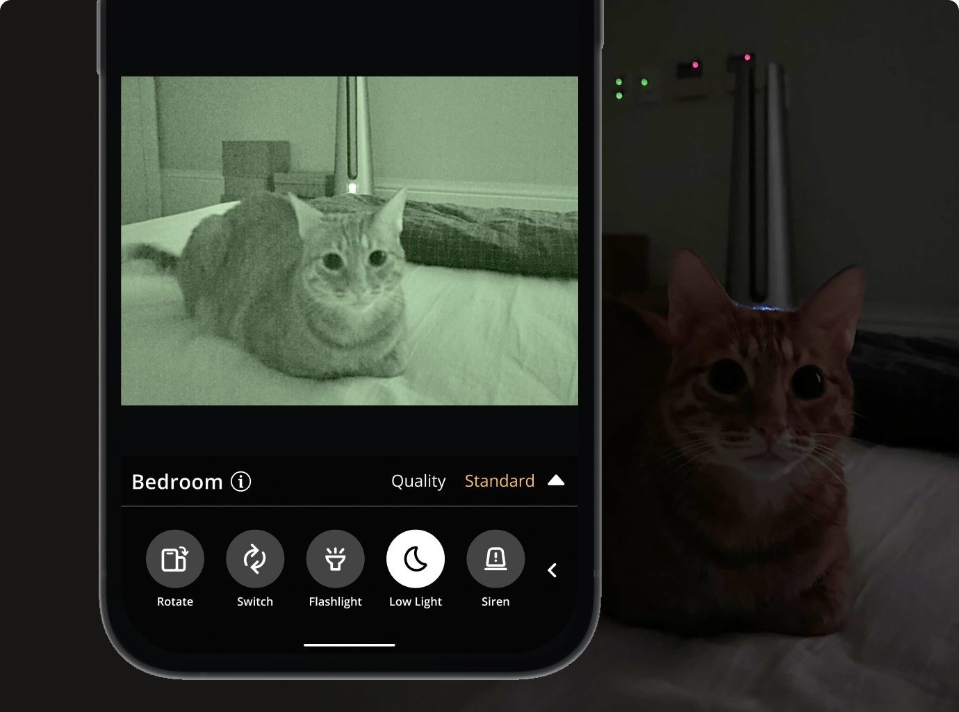 A close-up view of a smartphone screen displaying a surveillance app interface with motion alert settings.