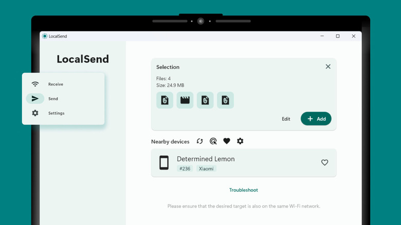 The minimalist green interface of the LocalSend application.