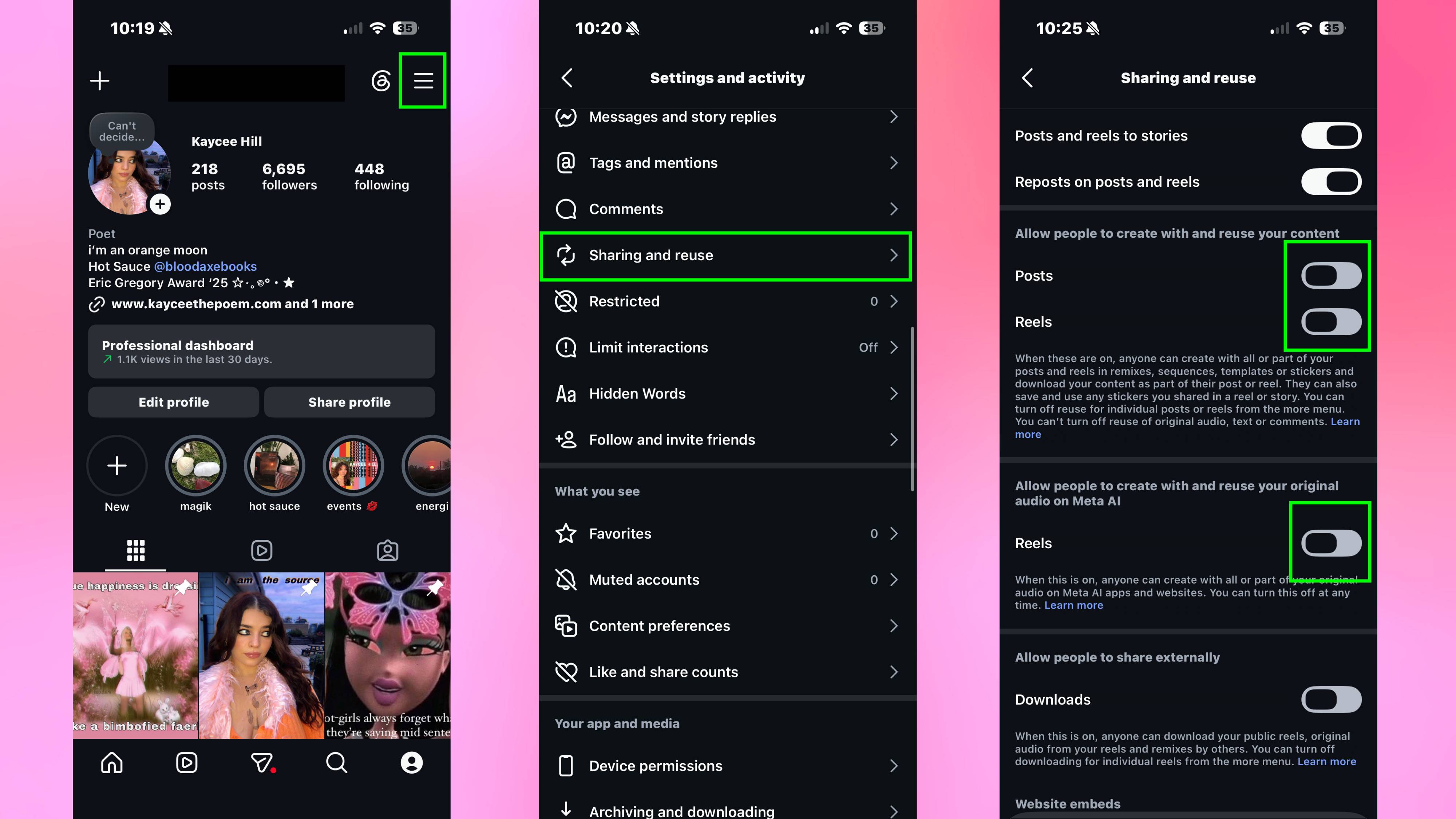 Graphic depicting the opt-out path within the Instagram mobile application settings.