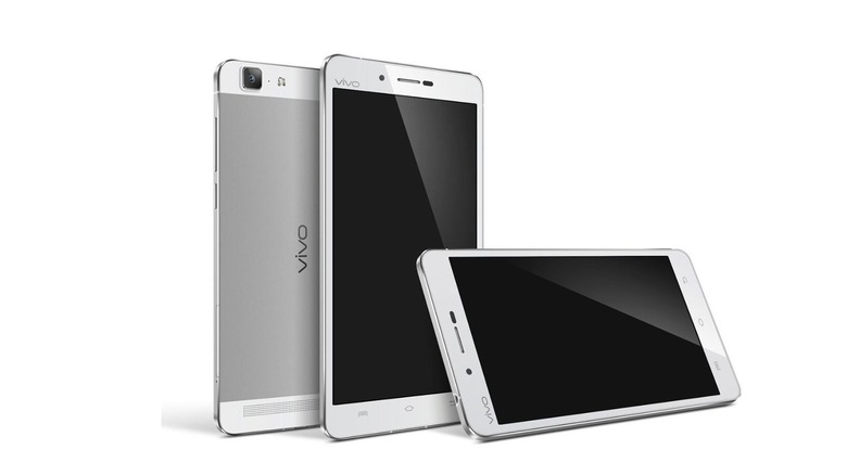 Official product renders of the Vivo X5 Max showing its front and extremely narrow side profile.