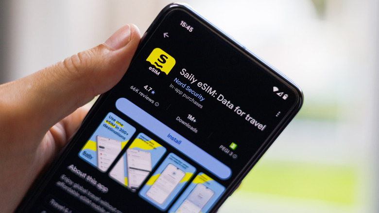 The Saily eSIM application page displayed on the Google Play Store.