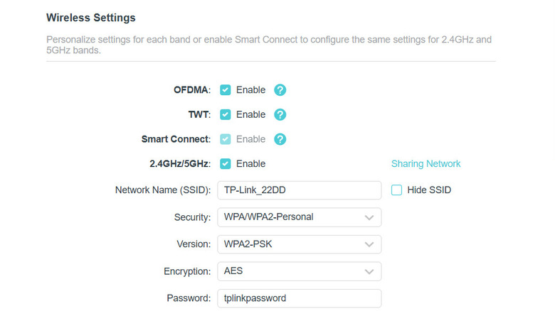 A screenshot of a TP-Link router administration panel showing wireless security options.