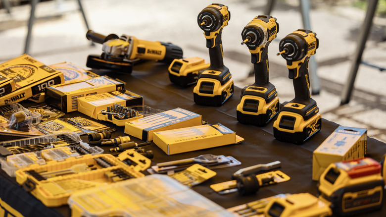 An array of multiple DeWalt power tools showcasing the 20V Max and Flexvolt battery system.