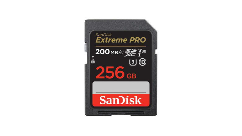 A SanDisk 256GB Extreme PRO SDXC UHS-I memory card.