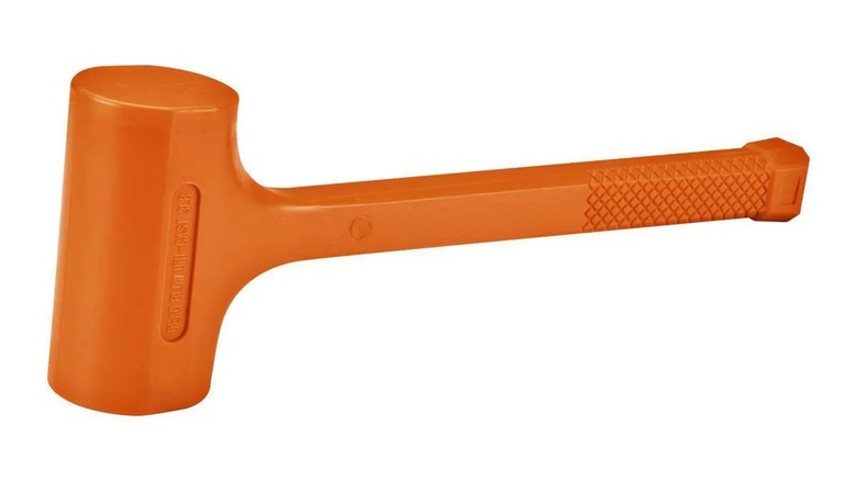 A vibrant neon orange Pittsburgh 3-lb dead blow hammer shown against a clean white background.