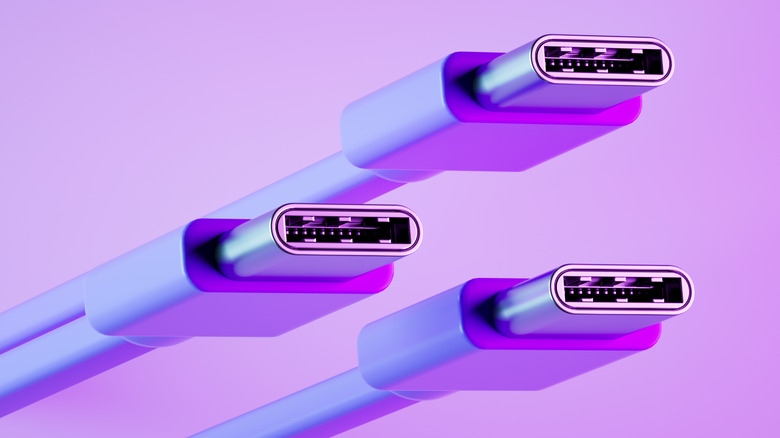 Close-up of multiple different USB-C cable connectors showing various build qualities.