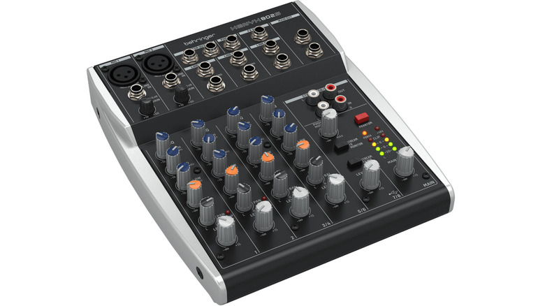 Top-down view of the Behringer XENYX 802S 8-channel digital mixer.