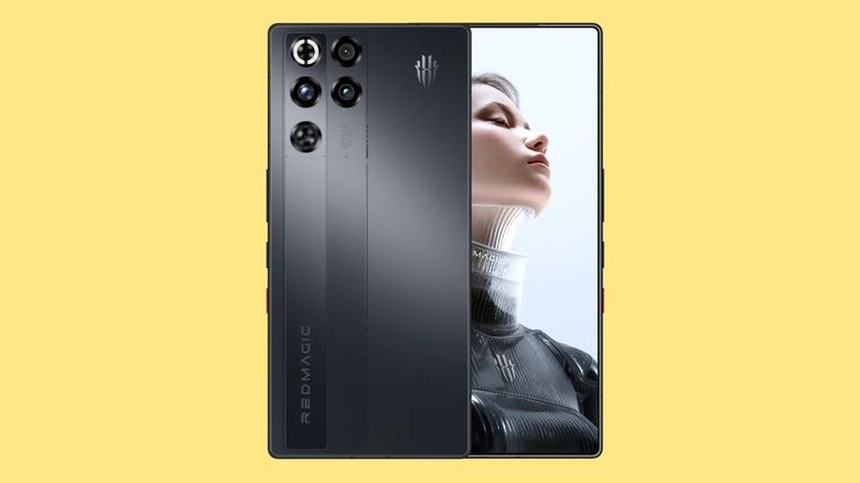 Front and back view of the black Nubia Red Magic 11 Pro gaming smartphone.