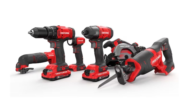 Craftsman V20 6-tool power tool combo kit including drill, impact driver, circular saw, and light.