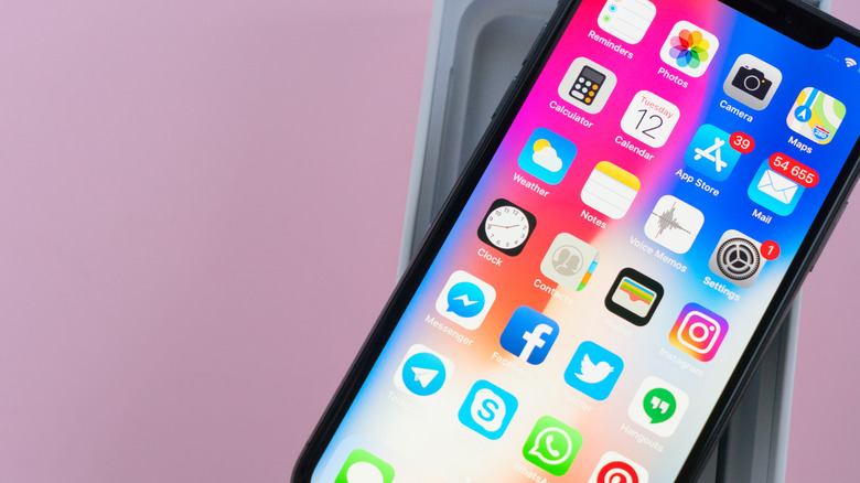 The home screen of an iPhone X with modern app icons.