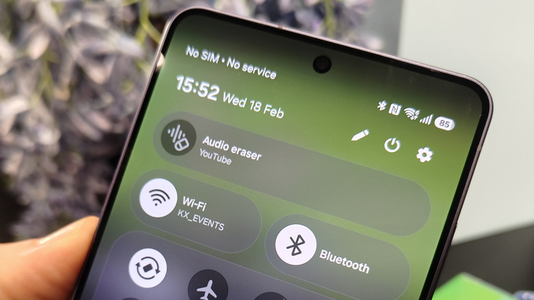 The quick-settings menu of the Galaxy S26 Ultra showing the Audio eraser toggle.