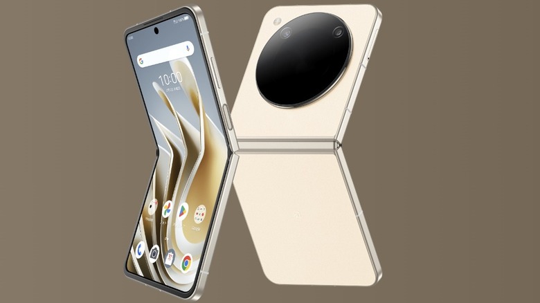 Close-up of the Nubia Flip 5G's circular cover display and dual camera setup.