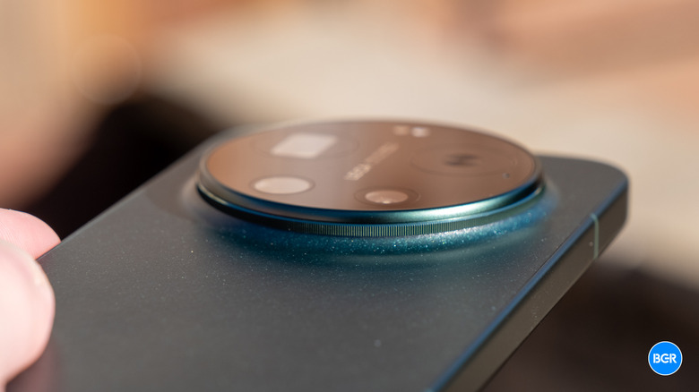 Detail shot of the large circular Leica camera module on the back of the Xiaomi 17 Ultra.