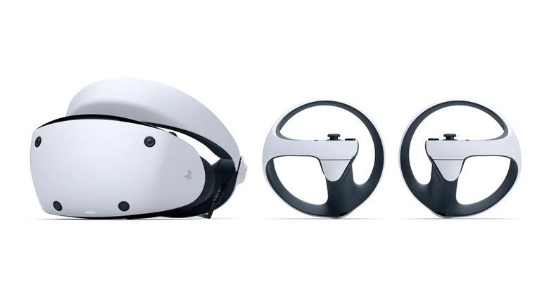 The PlayStation VR2 headset and two specialized Sense controllers.