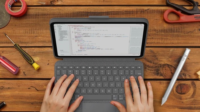 Logitech Combo Touch keyboard case with trackpad connected to an iPad.