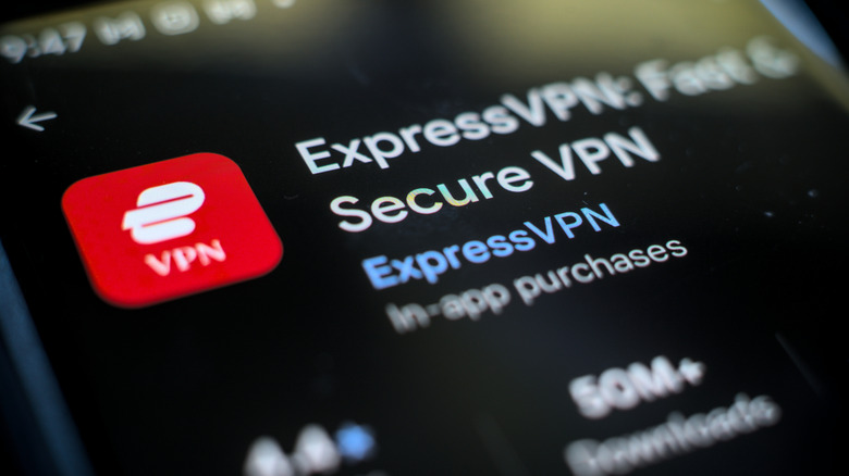 A smartphone displaying the ExpressVPN app download page in the Apple App Store.