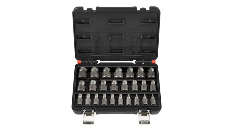 The complete Icon Multispline Screw Extractor Set in its storage case.
