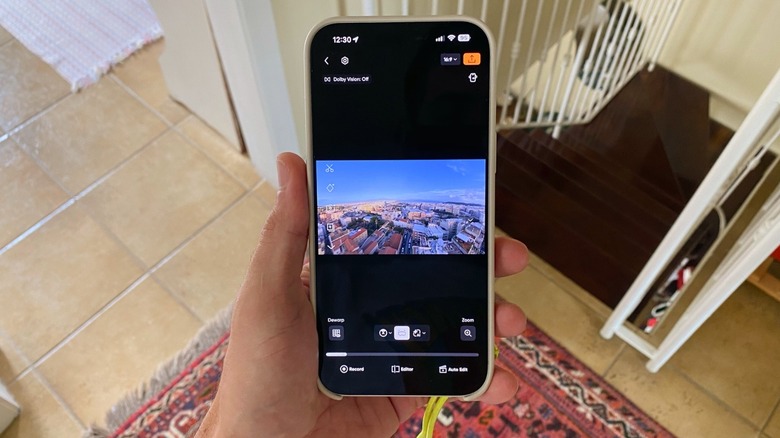 The Antigravity mobile app interface displayed on an iPhone 17 Pro Max showing video reframing tools.