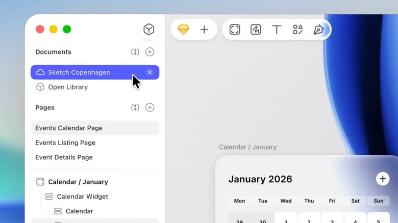 Sketch design software displaying UI/UX project assets on macOS Tahoe.
