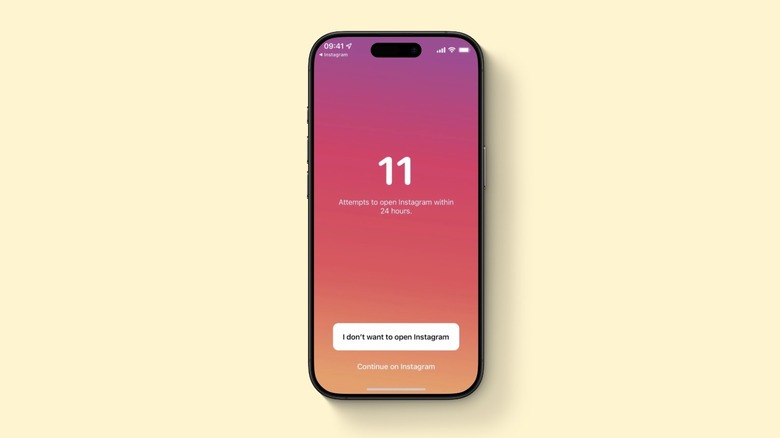 An iPhone Pro mockup displaying the One Sec app interface designed to interrupt impulsive scrolling.