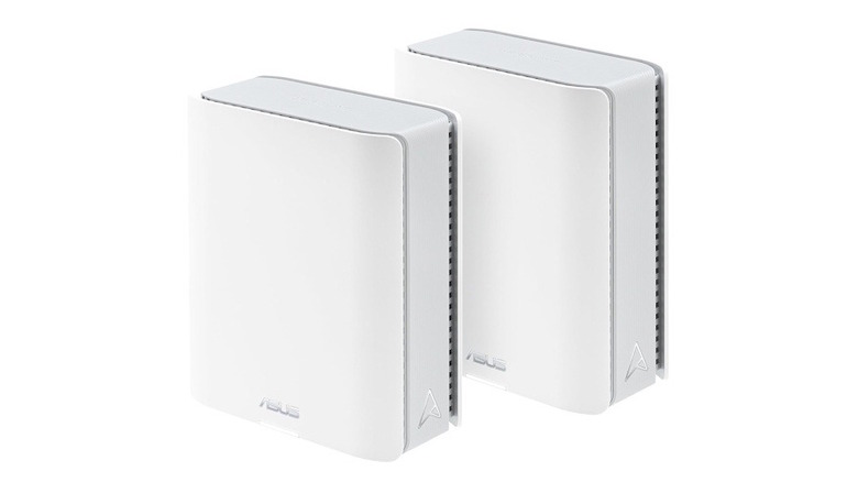 A pair of ASUS ZenWiFi BT10 routers with an industrial, high-performance aesthetic.