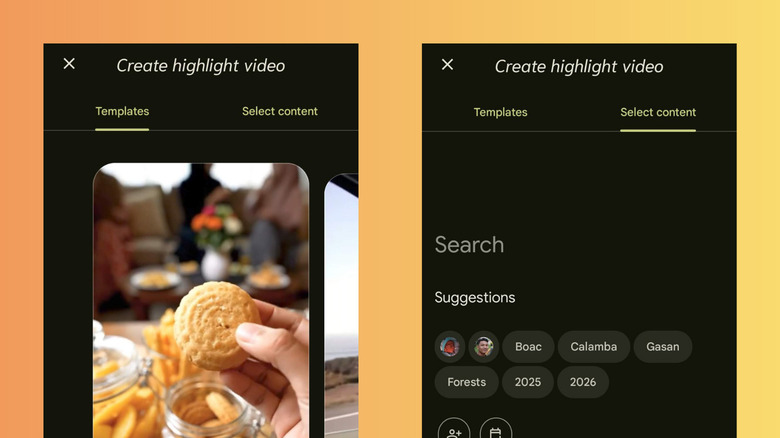 The 'Create Highlight Video' feature selection screen in the Google Photos app.