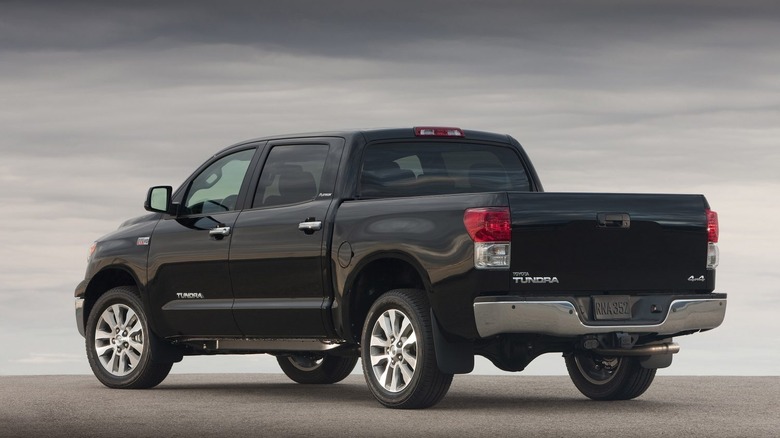 Rear-quarter shot of a 2010 Toyota Tundra highlighting the bed and taillight design.