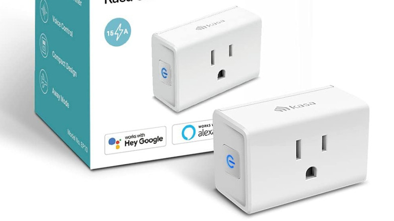 A Kasa Smart Plug Ultra Mini 15A displayed in front of its product box.