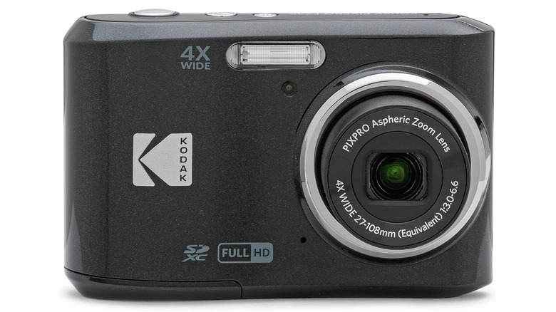 A compact black Kodak Pixpro FZ45 digital camera.