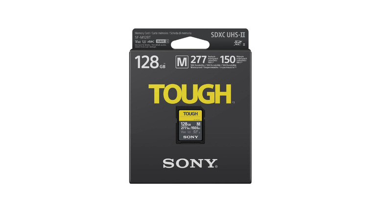 Front view of a Sony Tough-M series SDHC memory card.