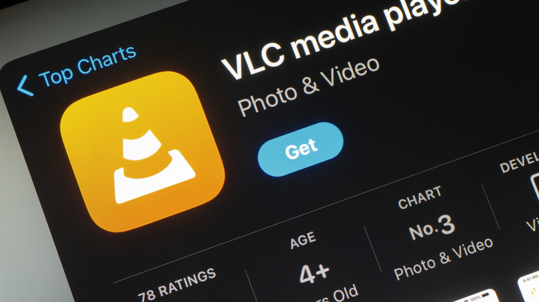 The VLC media player listing page within the Google Play Store interface on a TV.