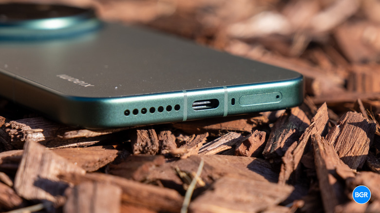 Bottom view of the Xiaomi 17 Ultra showing the USB-C port and speaker grille.
