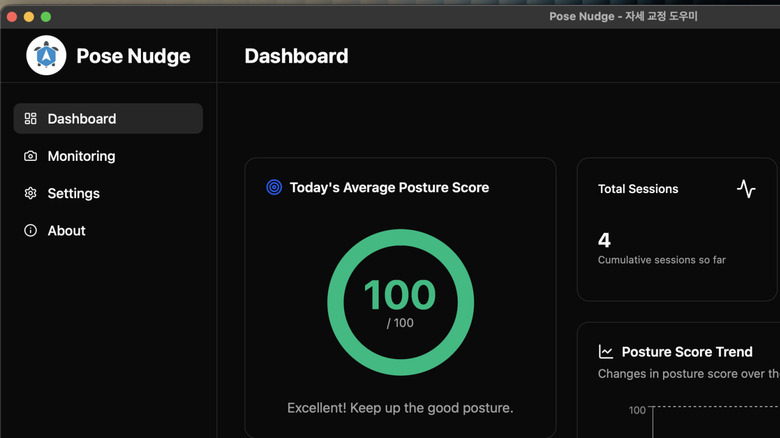 A MacBook screen displaying the Pose Nudge application interface.