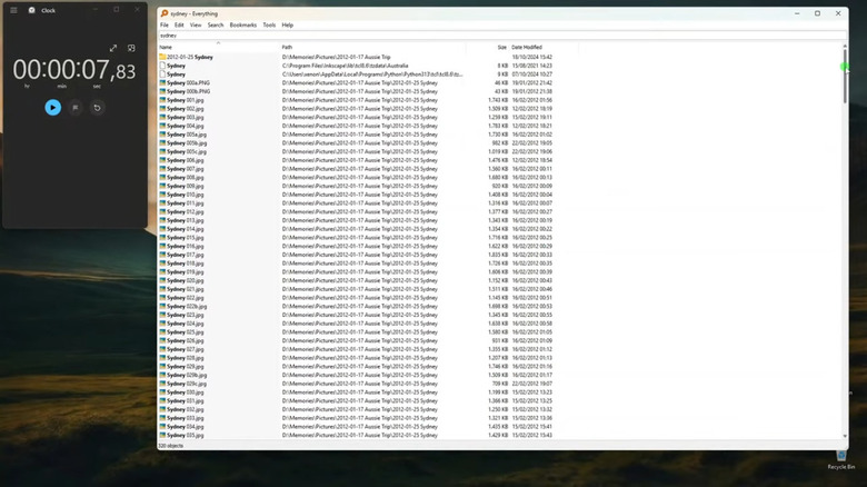 Screenshot of the Everything search tool interface showing instant file results on a Windows 11 desktop.