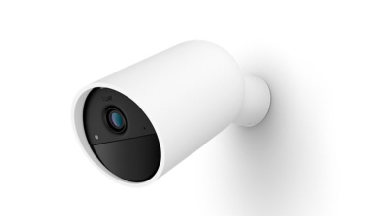 The Philips Hue Battery Camera mounted outdoors.