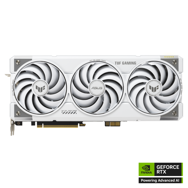 White ASUS TUF Gaming GeForce RTX 5070 Ti BTF OC Edition graphics card
